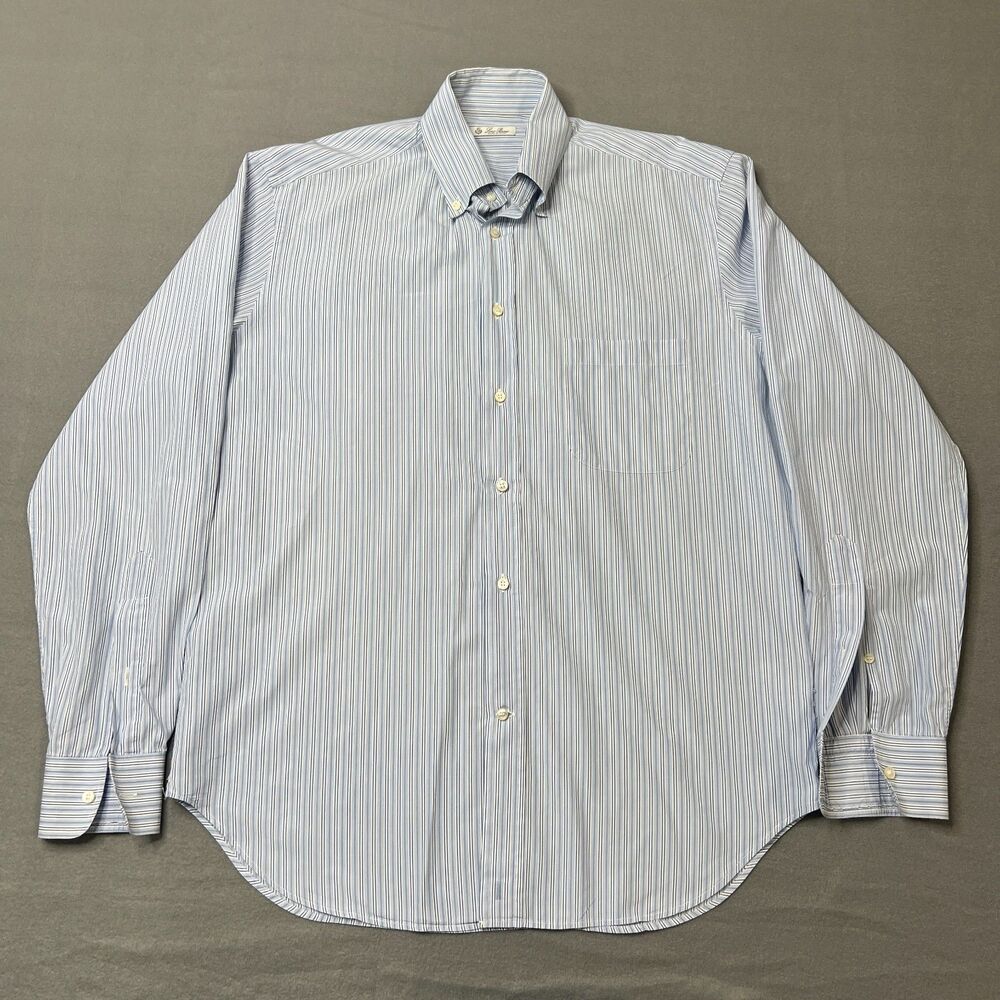 Loro Piana Dress Shirt Mens 17/43 White Blue Strip Long Sleeve Classic Button-Up
